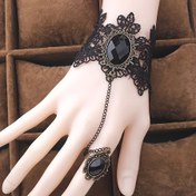 Resim Gothik Vintage Siyah Dantel Bileklik Kadınlar İçin - Ayarlanabilir Zincirli Çiçekli Taklit Taşlı Mücevher, Halloween Cosplay & Parti Aksesuarları, Yıl Boyu Şık Bayan Modası, İnce İşçilik, Detaylı Çiçek Deseni 