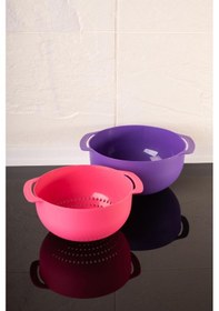 Resim Makarna, Sebze, Meyve Yıkama Süzgeci Badyalı - 5 Litre Karıştırma Kabı Çok Amaçlı İkili Set 26 Cm Mor 