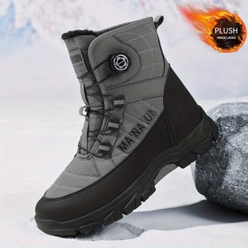 Resim Erkekler için kışlık outdoor kar botu, bileğe destekli ayak bandı ve PVC tabanlı - soğuk hava koşullarında yürüyüş, günlük giyim ve resmi etkinlikler için uygun, ortopedik tabanlı ısınma astarı, örgü astarlı dayanıklı ön düzüm 