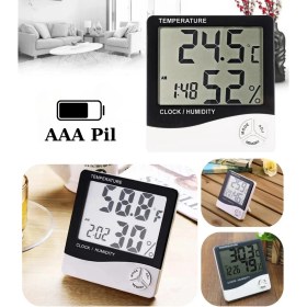 Resim Dijital Oda Termometresi Sıcaklık ve Nem Ölçer Masa Saati Alarm Oda Termometre Sıcaklık Ölçer 