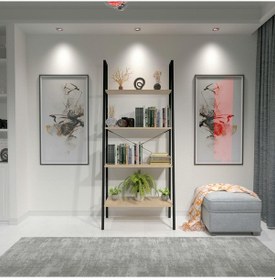 Resim Dekoratif Ahşap Ve Metal Kitaplık Çok Amaçlı Raf 