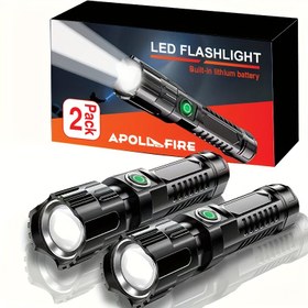 Resim 2 Adet Ultra Parlak LED El Feneri, 3 Modlu Taktiksel Yakınlaştırılabilir Kamp, Yürüyüş ve Ev Acil Durumları için Dahili Bataryalı 