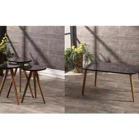 Resim Zigon Sehpa Ve Orta Sehpa Set Ahşap Kr Torna Siyah Mermer Desen 