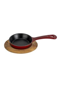 Resim Lava Döküm Yuvarlak Kızartma Tavası Yekpare Saplı Kayın Servis Ahşabı. Çap Ø 12cm.-bordo Bordo 