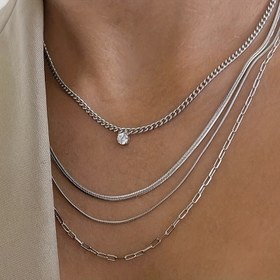 Resim 4 parça Avrupa Tarzı Paslanmaz Çelik Zincir Sentetik Zirkonya Kolye Katmanlı Unisex Takı Seti 