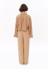 Resim Bej Tencel™ Beli Lastikli Pantolon - M / Bej 