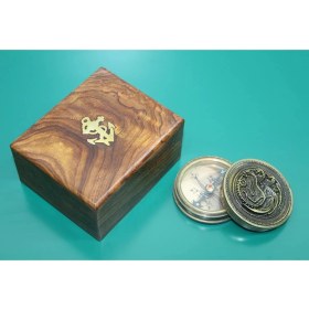 Resim MiraLive Ahşap Kutulu Pirinç Pusula Ejderha Desenli 