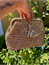 Resim UNİCORNS Hasır Çanta, Simli Hasır El Çantası, Simli Clutch, Hasır Clutch, Burslu Çanta, Tasarım Clutch 