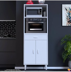 Resim Modilayn Oslo 60x162,4x48 Cm 1 Çekmece, 2 Kapaklı. Mutfağınıza Yer Açan Fırın / Mikrodalga Dolabı. Beyaz 