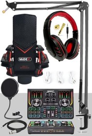 Resim yenibagshop GMX-1 Titanium Set Efektli Ses Kartı Mikrofon Kulaklık Stand Kayıt Canlı Yayın (PC ve Telefon) 