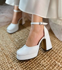 Resim POLKA STORE Kadın Bride Gelin Nikah Düğün Ayakkabısı Mat Deri Platformlu Kapalı Burun Yüksek Topuklu Ayakkabı 