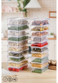 Resim 20 Adet Plastik Saklama Kabı Kendinden Kapaklı Dondurucu Kabı Hava Almaz 1 Lt. Ve 2 Lt. Ekru 