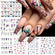 Resim 30 Adet/Set Moda 3D Çiçek Tırnak Sticker Seti, Renkli Papatya Çiçeği, Ayçiçeği, Kelebek Tasarımı, Kendinden Yapışkanlı, Parlak Kaplamalı Çıkartmalar DIY Manikür İçin 