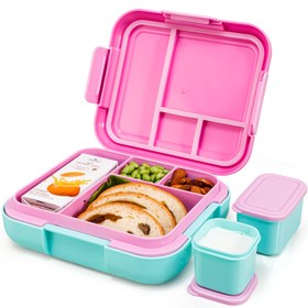 Resim Bento Öğle Yemeği Kutusu, İki Modüler Kapaklı Öğle Yemeği Kutusu - 4 Bölme, Sızdırmaz, Taşınabilir Tutma Sapı, Mikrodalga/Bulaşık Makinesi Güvenli, Bpa-Free., Okula Dönüş 