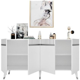 Resim DÖRT KAPAKLI LAZER DESENLİ DEFNE KONSOL BEYAZ-GÜMÜŞ 