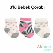 Resim Akface Kalpli Puanlı Desenli Pembe Pamuk Yenidoğan Bebek Çorap 3 Lü 
