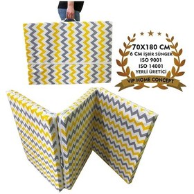 Resim Katlanır Kamp Yatağı Çadır Yatağı Sünger Yatak Fermuarlı 70x180 Cm 6 Cm-sarı Gri Zikzak 
