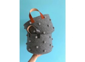 Resim Woll Tasarım Deri Kulplu Dekoratif ve Farklı Tasarımlı Keçe Çamaşır ve Oyuncak Sepeti ( Antrasit Renk Kulplu) 