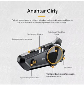 Resim Intercom 2x Bağlantılı Telsiz Özellikli 5.3 Bluetooth + Kulaklık Mikrofon Seti Stereo Su Geçirmez A+ 