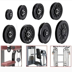Resim Kablo Makineleri için Yüksek Kaliteli Siyah Naylon Kablo Tekerleği - Dayanıklı, Hafif ve Aşınmaya Dayanıklı, Yataklı Montajlar ile Fitness Ekipmanları, Spor Salonu Ekipman Aksesuarları için İdeal|Şık Kablo Sistemi|Dayanıklı Naylon İnşaat 
