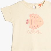 Resim Kız Bebek Tişört Kısa Kollu Bisiklet Yaka Baskılı Pamuklu 