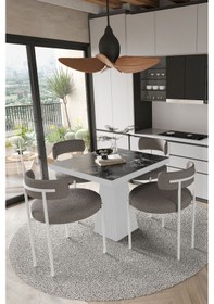 Resim Avvio Savana Beyaz Lake Mdf Ayak 90x90 Yemek Masası Mutfak Masası 4 Kişilik Masa Takımı Teddy Sandalye Siyah Mermer 