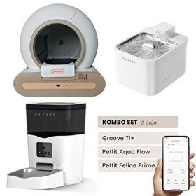 Resim Groove Ti+ WiFi Akıllı Kedi Tuvaleti-Petfit Aqua Flow Su Pınarı+Petfit Feline Prime 3L Otomatik Mama Kabı 