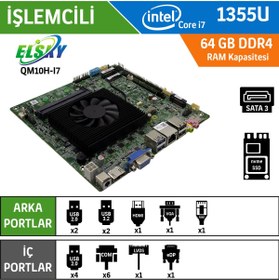 Resim Elsky QM13U-I7-6C-1LAN Intel Core i7 1355U Endüstriyel Mini ITX Anakart 