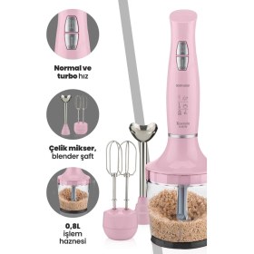 Resim Pembe 1000W Sessiz Hız Ayarlı Çok Fonksiyonlu Doğrayıcı ve Karıştırıcı Seti 