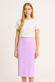 Resim Mizalle Lila Rayon Triko Midi Kalem Etek 