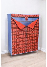 Resim İronika Kalın Metal Borulu İskeletli Bez Gardrop Portatif Demonte Elbise Dolabı Bez Dolap Kırmızı Kırmızı 