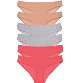 Resim 6 Adet Süper Eko Set Likralı Kadın Slip Külot Ten Gri Fuşya Çok Renkli 