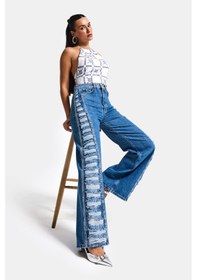 Resim Itsbasic Kadın Mavi T-9s6-4 Flare Fit Özel Tasarım Denim Jean 