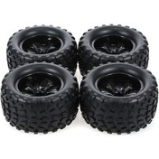 Resim Padalink 1/10 Off-road Bigfoot Araçları İçin 4 Adet 7 Telli 12mm Hex Kolu Lastikli Jant, Kauçuk-plastik, 125mm Çap, Siyah 