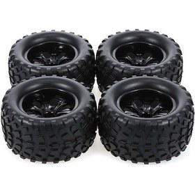 Resim Padalink 1/10 Off-road Bigfoot Araçları İçin 4 Adet 7 Telli 12mm Hex Kolu Lastikli Jant, Kauçuk-plastik, 125mm Çap, Siyah 