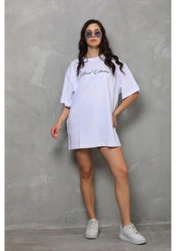 Resim Assema Kadın Baskılı T-shirt Kısa Kol Bisiklet Yaka Regular Rahat Kalıp Günlük Tişört - Beyaz Çok Renkli 