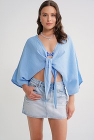 Resim Mixray 4723 Kadın Önü Bağlamalı Bolero Bluz Bebe Mavi 