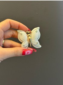 Resim Beyaz Taşlı Kelebek Broş Yaka İğnesi Giyim Aksesuarı 5 x 4 CM Renkli 