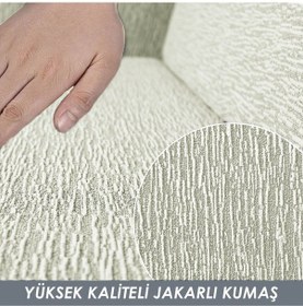 Resim Düz Jakarlı 3 Kişilik Krem-gri Kanepe Örtüsü Lastikli Koltuk Örtüsü Çekyat Örtüsü Koltuk Kılıfı Kahve 
