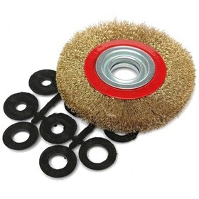 Resim Mufunye Tezgah Taşlama Makinesi Cilalama, Çapak Alma, Pas Ve Temizleme İçin 6 İnç Tel Tekerlek Fırçası Paslanmaz Çelik 