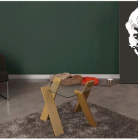 Resim Roman Cam Yan Sehpa Mini Hardal / Çiçeklik Sehpa 