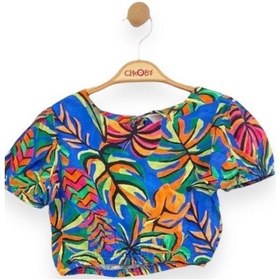 Resim Kız Çocuk Desenli Crop Bluz-13759-mavi Mavi 