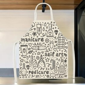Resim 1 Adet Tırnak Sanatı Önlüğü - Yüksek Kaliteli ve Keten Mutfak Önlüğü, Yaratıcı Doodle Desenli, Pişirme, Fırıncılık, Pedikür & Manikür Tutkunları İçin Kolay Temizlenebilir, Eğlenceli Mutfak Giysisi, Pratik Kumaş 