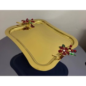 Resim Kırmızı Çiçekli Ayaklı Kek ve Tatlı Standı, Gold Renk, Italya Tasarımı 