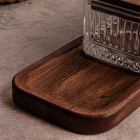 Resim Snippy Bella Kare - 5 Parça Tepsili Ahşap Vakumlu Kapaklı Cam Kahvaltılık Çok Amaçlı Cam Çerezlik 230 ml 