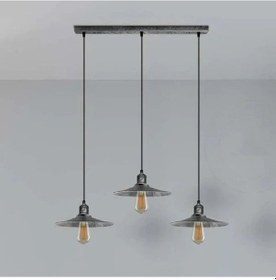 Resim Riolight Vintage,retro,rustik Gri,gümüş Fırçalı Patinalı 3xe7 Metal Masa Üstü Sarkıt Avize En:60cm Gri Gümüş 