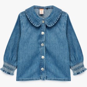 Resim Kız Bebek Pamuklu Uzun Kollu Bebe Yaka Denim Gömlek 