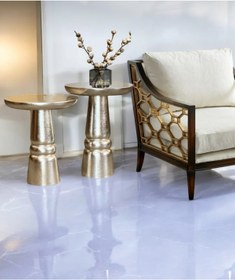 Resim AYLESA Doğal Ahşap 2’li Set Gümüş Renk Jelatin Mantar Yan Sehpa Modern Fiskos Çiçeklik 