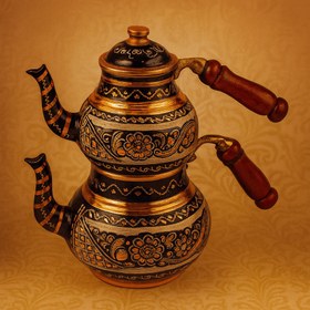 Resim Bakır Çaydanlık El Yapımı Orjinal Erzincan Siyah Aile boyu - erzshy 