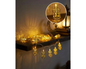Resim Butik Bfs Pilli Ramazan Işıkları Altın Renk Fener Figürlü LED Süsleme 